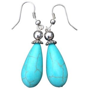 Turquoise & Silver Teardrop Oval Robin Egg Blue Dangly Earrings